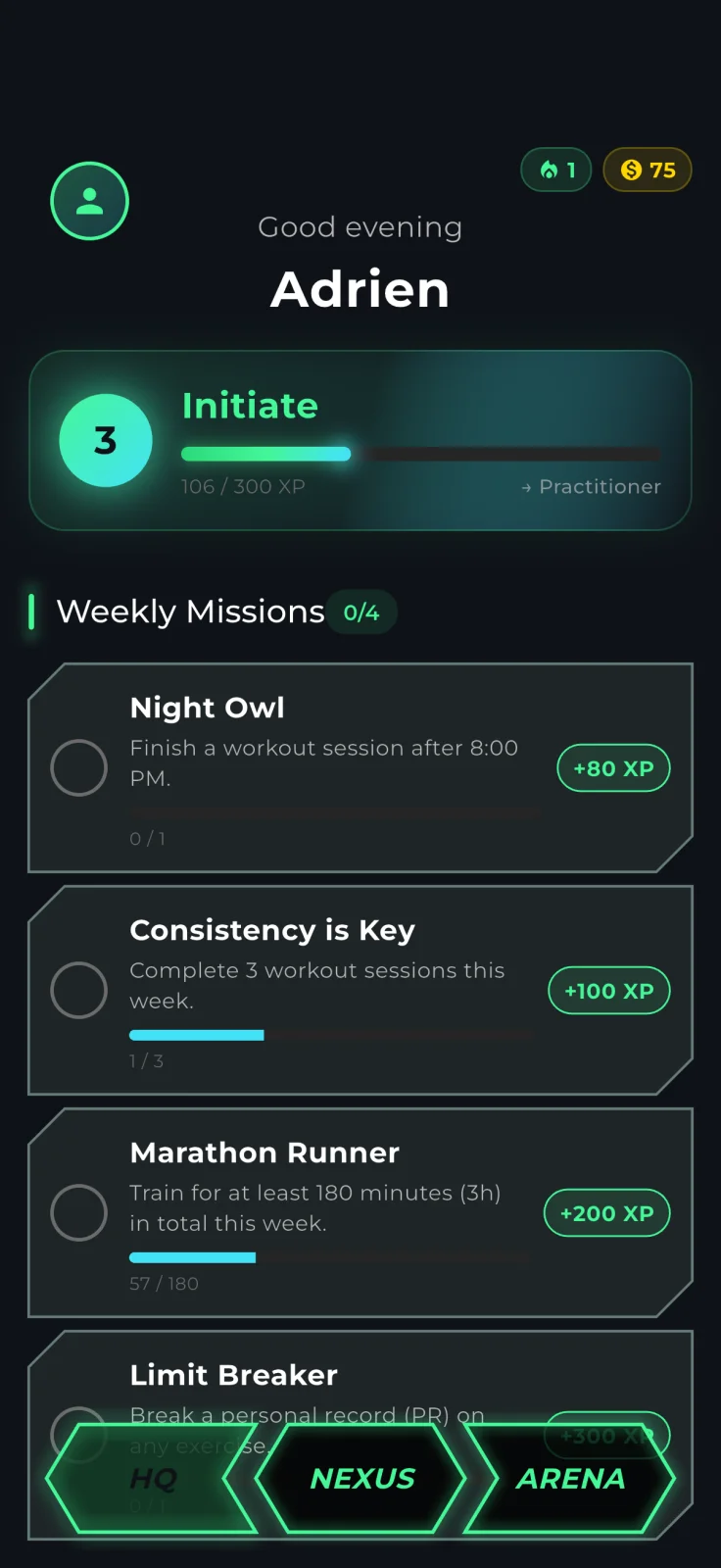 ELYS Calisthenics App - Home Screen